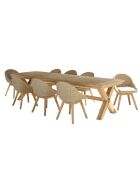 Ensemble de salon de jardin 8/10 personnes - 1 table à manger rectangulaire et 8 chaises de jardin - Beige et blanc