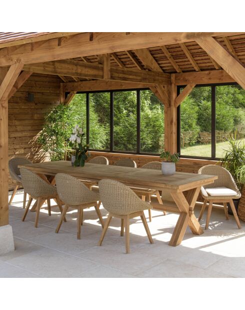 Ensemble de salon de jardin 8/10 personnes - 1 table à manger rectangulaire et 8 chaises de jardin - Beige et blanc