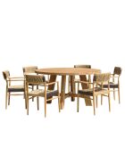 Gartenmöbelset für 4/6 Personen — 1 runder Esstisch und 6 beigefarbene und schwarze Gartenstühle