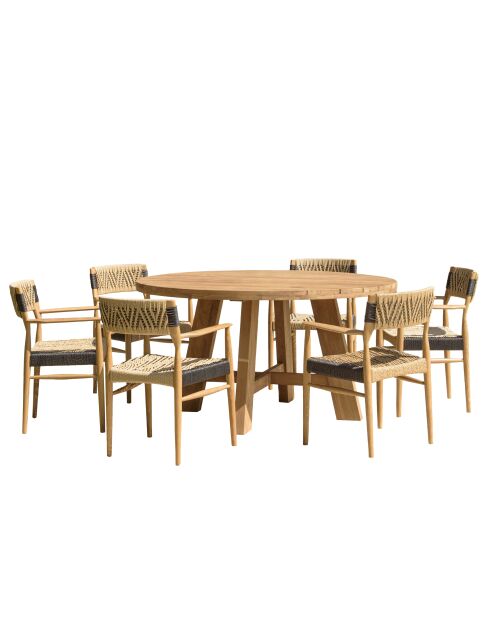 Gartenmöbelset für 4/6 Personen — 1 runder Esstisch und 6 beigefarbene und schwarze Gartenstühle