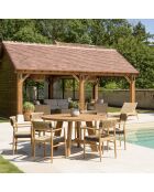 Gartenmöbelset für 4/6 Personen — 1 runder Esstisch und 6 beigefarbene und schwarze Gartenstühle