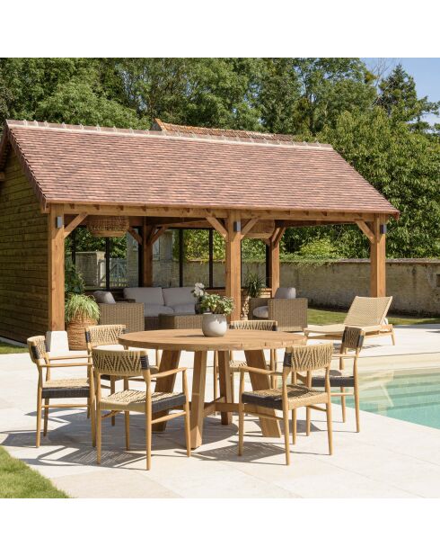 Gartenmöbelset für 4/6 Personen — 1 runder Esstisch und 6 beigefarbene und schwarze Gartenstühle