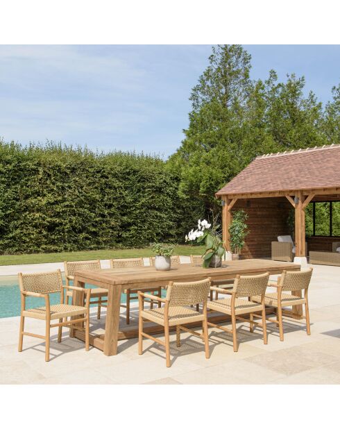 Gartenmöbelset 8/10 Personen - 1 rechteckiger Esstisch und 8 beigefarbene Gartenstühle