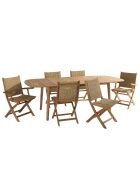 6-Sitzer-Gartenmöbelset Cancun — 1 ausziehbarer Gartentisch aus geölter Akazie — 4 Stühle und 2 Klappstühle — Beige