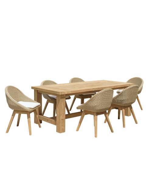 Loungeset voor 6 tot 8 personen - 1 rechthoekige tuineettafel - beige en wit