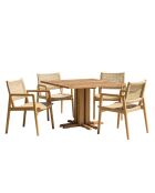 Ensemble de salon de jardin 4 personnes - 1 table à manger carrée et 4 fauteuils de jardin beige