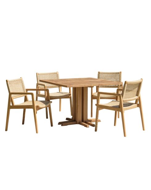 Ensemble de salon de jardin 4 personnes - 1 table à manger carrée et 4 fauteuils de jardin beige