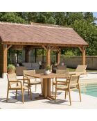 Ensemble de salon de jardin 4 personnes - 1 table à manger carrée et 4 fauteuils de jardin beige