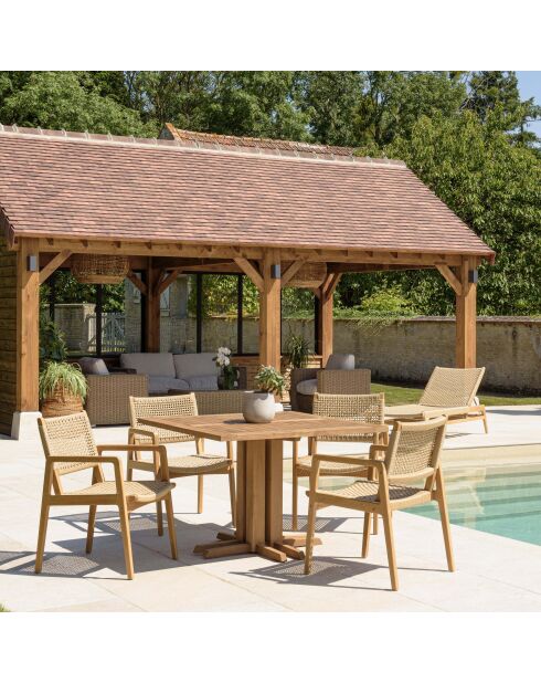 Ensemble de salon de jardin 4 personnes - 1 table à manger carrée et 4 fauteuils de jardin beige