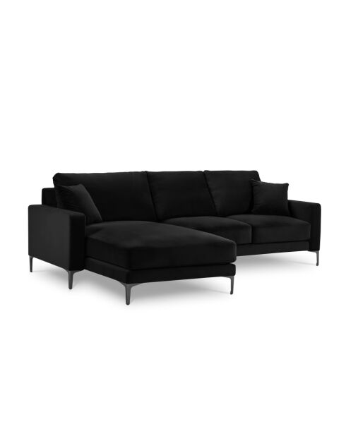 Sofá de esquina izquierda de terciopelo Venus de 4 plazas negro - 248x160x90