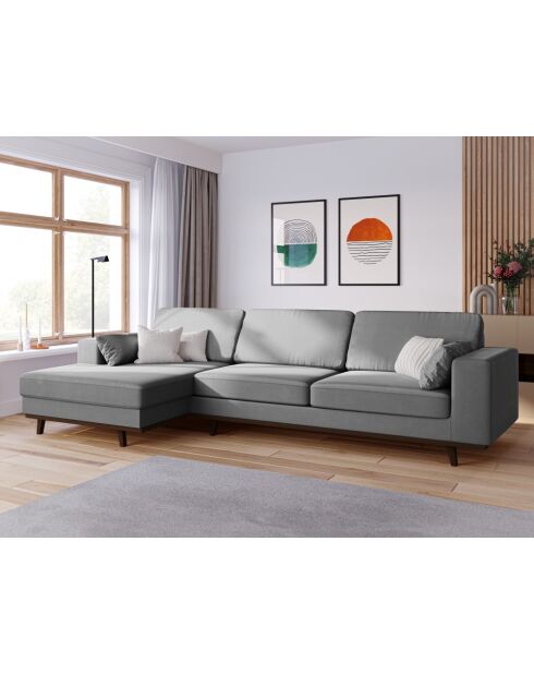 Hebe 4-Sitzer-Ecksofa rechts aus Samt Grau - 281x154x83 cm