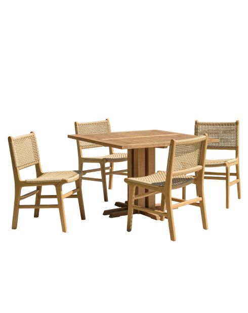 Juego de muebles de jardín para 4 personas: 1 mesa de comedor cuadrada y 4 sillas de jardín de color beige