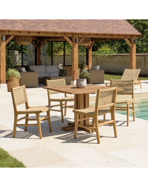 Juego de muebles de jardín para 4 personas: 1 mesa de comedor cuadrada y 4 sillas de jardín de color beige