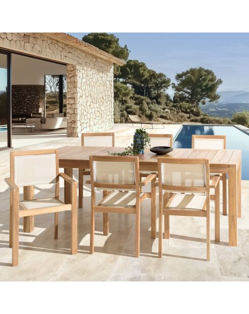 Set de muebles de jardín para 8/10 personas - 1 mesa rectangular modelo Denver y 6 sillones beige