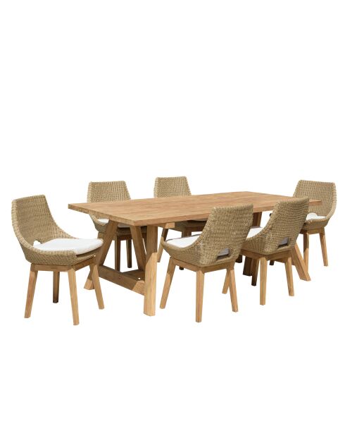 Ensemble de salon de jardin 6/8 personnes - 1 table à manger rectangulaire de jardin - Beige et blanc