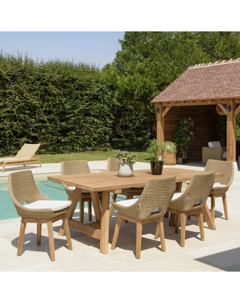 Ensemble de salon de jardin 6/8 personnes - 1 table à manger rectangulaire de jardin - Beige et blanc