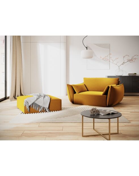 Vanda 1-Sitzer-Ottomane aus gelbem Samt - 100x80x38 cm