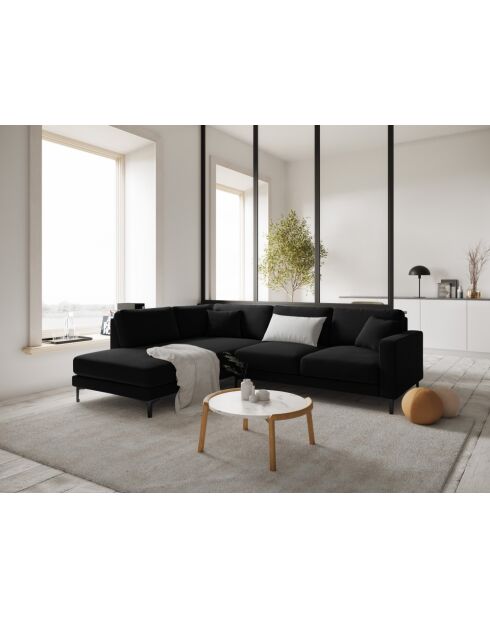 Divano angolare sinistro Venus 5 posti in velluto Nero - 254x185x90 cm