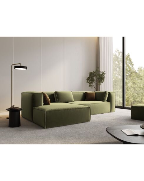 Verbena 4-zits fluwelen hoekbank rechts Lichtgroen - 282x166x73