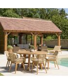 Gartenmöbelset für 4/6 Personen — 1 runder Esstisch und 6 Gartenstühle und Kissen — beige und weiß