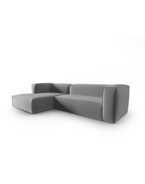Verbena 4-zits fluwelen hoekbank links Lichtgrijs - 282x166x73