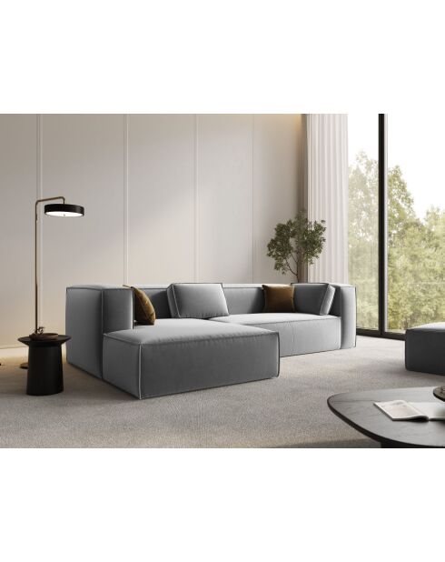 Verbena 4-zits fluwelen hoekbank links Lichtgrijs - 282x166x73