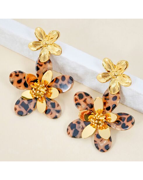Pendientes marrones COROLLA FLOWER STEEL