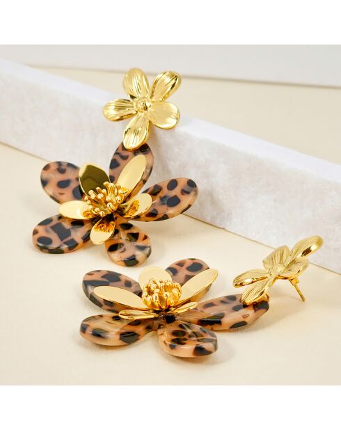 Pendientes marrones COROLLA FLOWER STEEL