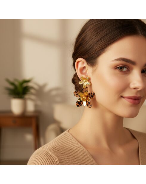 Pendientes marrones COROLLA FLOWER STEEL