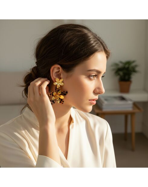 Pendientes marrones COROLLA FLOWER STEEL