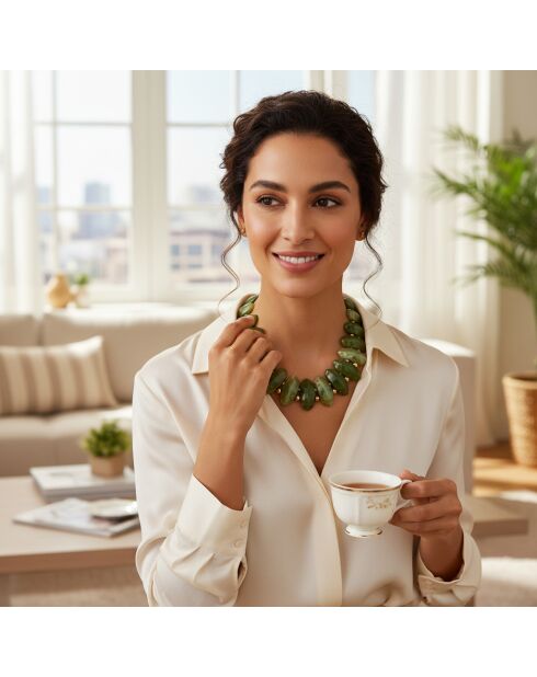 Collana STONIA STEEL verde kaki