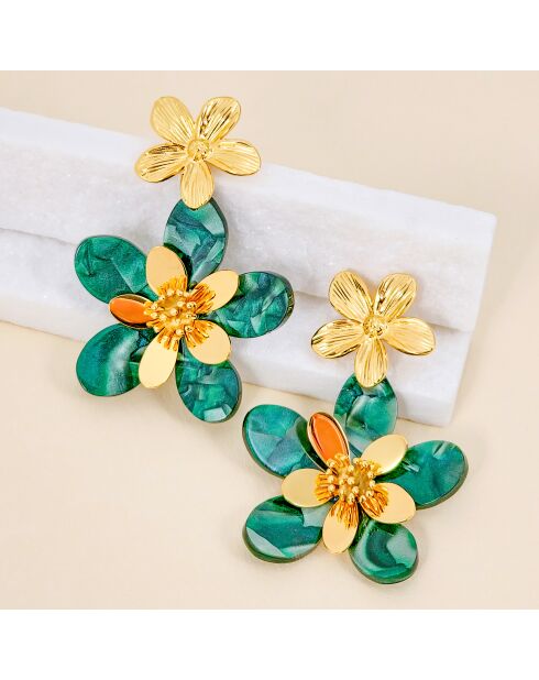 Ohrringe COROLLA FLOWER STEEL grün