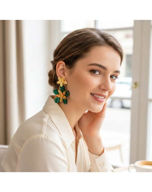 Ohrringe COROLLA FLOWER STEEL grün