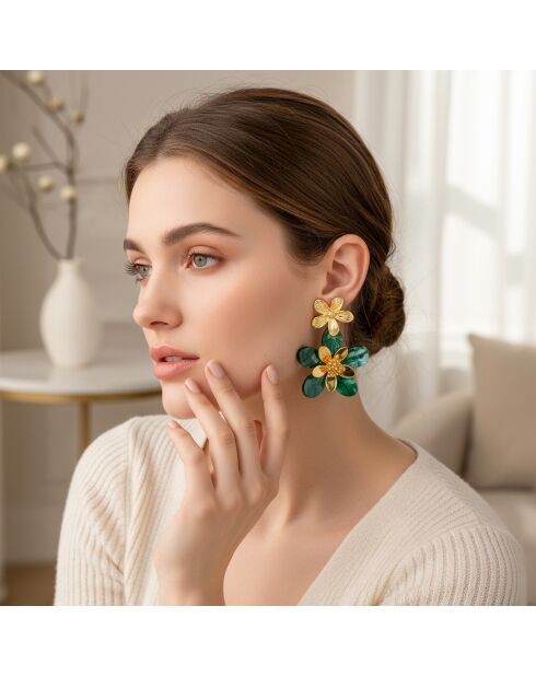 Ohrringe COROLLA FLOWER STEEL grün
