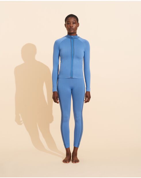 Apoline himmelblau/schwarzes, nahtloses Top mit Reißverschluss