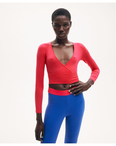 Irene rosafarbenes Wickeltop mit langen Ärmeln