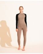 Top girocollo in lana merino senza cuciture Albane taupe/nero L
