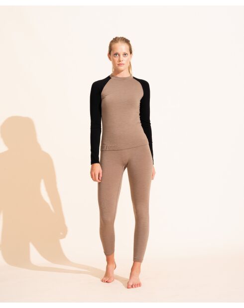 Top girocollo in lana merino senza cuciture Albane taupe/nero L