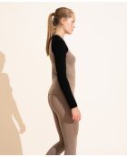 Top girocollo in lana merino senza cuciture Albane taupe/nero L