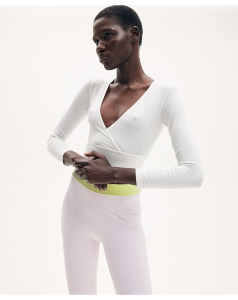 Irene elfenbeinfarbenes Wickeltop mit langen Ärmeln