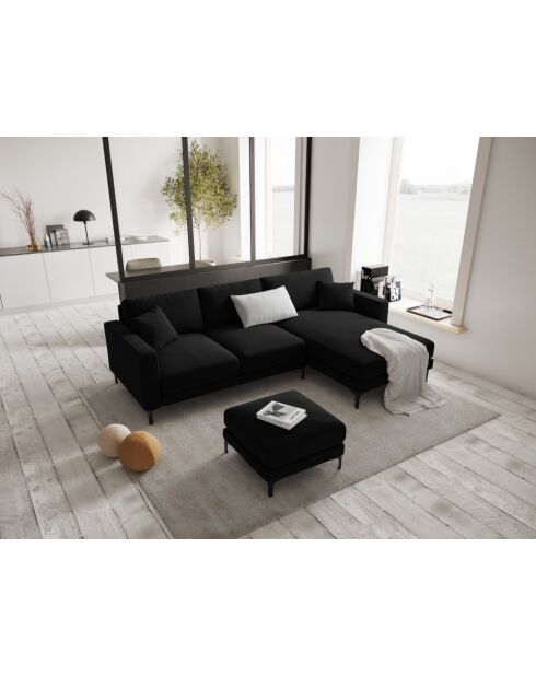 Pouf velours Venus 1 place Noir - 65x65x47 cm