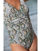 Costume da bagno intero con fodera verde scuro/Tropea