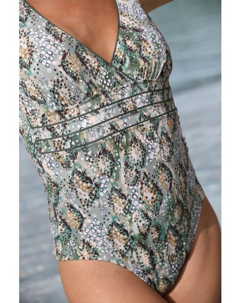 Costume da bagno intero con fodera verde scuro/Tropea