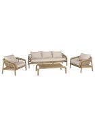 Salon de jardin 5 places en acacia et cordage synthétique beige