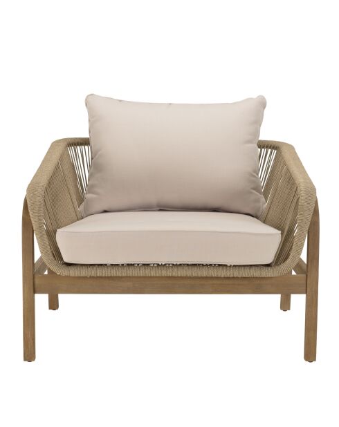 Salon de jardin 5 places en acacia et cordage synthétique beige