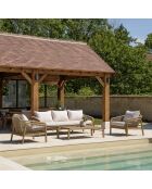 Salon de jardin 5 places en acacia et cordage synthétique beige