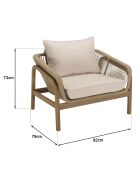 Salon de jardin 5 places en acacia et cordage synthétique beige