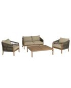 Ensemble de salon de jardin 4 places en acacia et cordage synthétique vert sapin