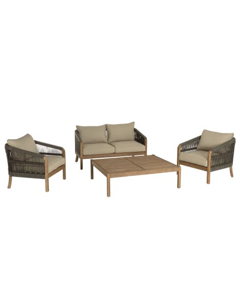 Juego de muebles de jardín de 4 plazas en cuerda sintética verde acacia y abeto