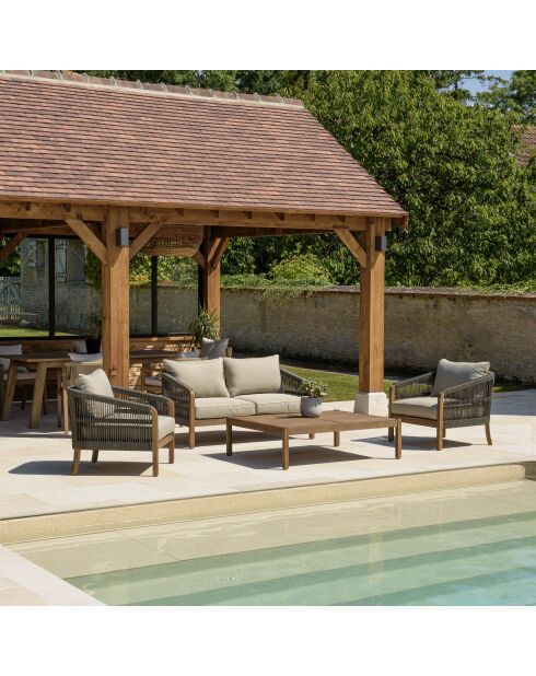 Juego de muebles de jardín de 4 plazas en cuerda sintética verde acacia y abeto